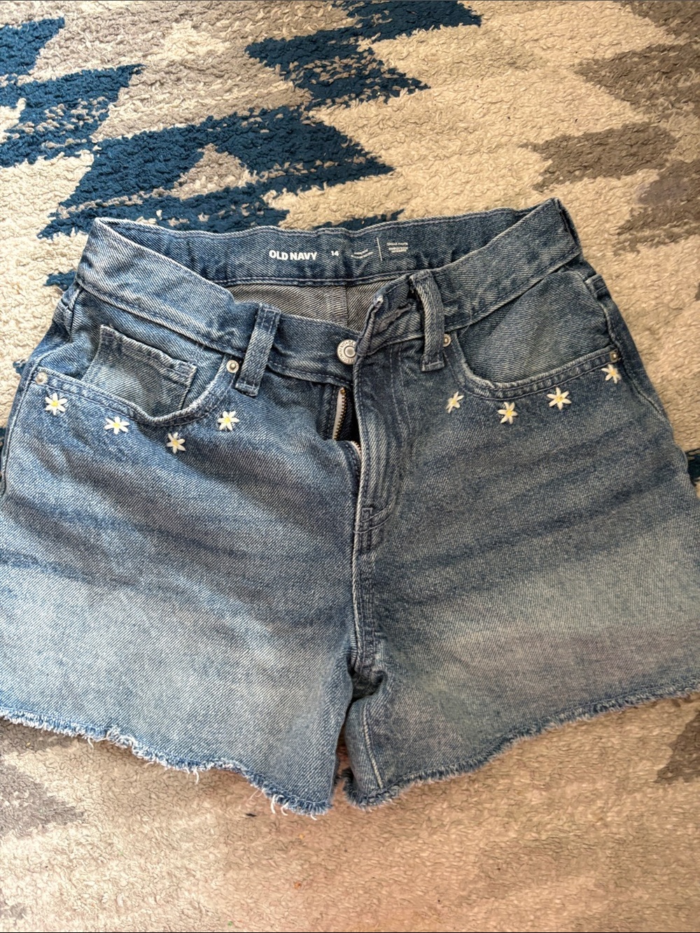 Old Navy Denim Shorts with White Daisy Stitching